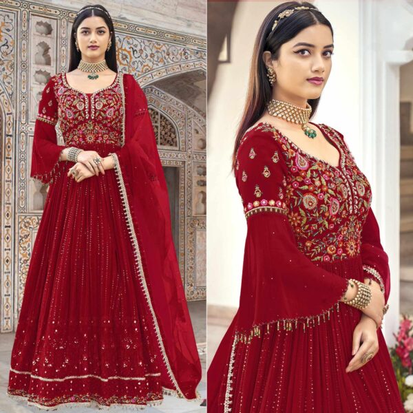 Georgette Embroidered Ladies Party Wear Anarkali Suits - Image 2